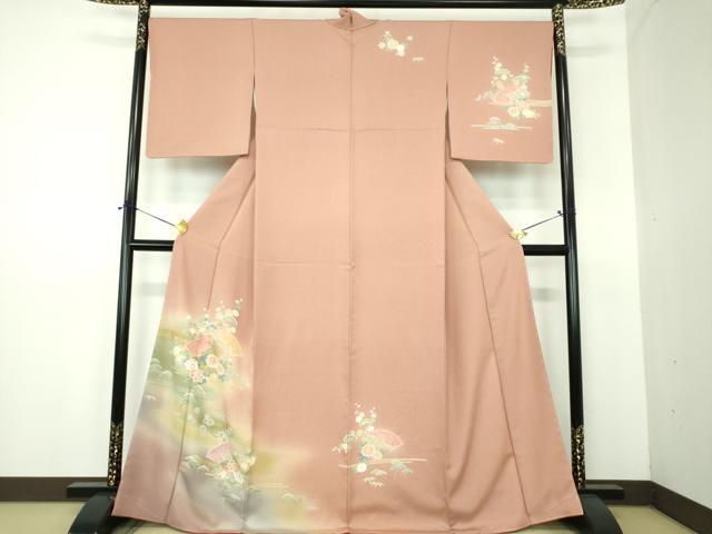 平和屋着物●訪問着 絞り 地紙花文 暈し染め 金彩 正絹 逸品 未使用 DABE5884ps