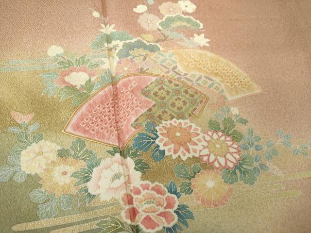 平和屋着物●訪問着 絞り 地紙花文 暈し染め 金彩 正絹 逸品 未使用 DABE5884ps