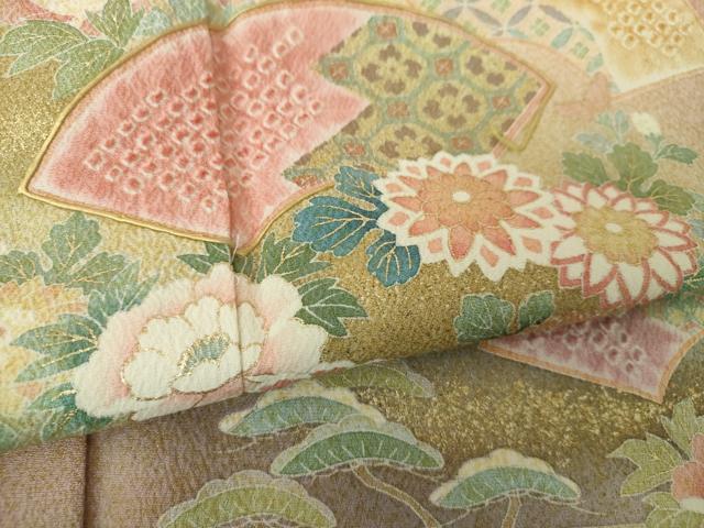 平和屋着物●訪問着 絞り 地紙花文 暈し染め 金彩 正絹 逸品 未使用 DABE5884ps