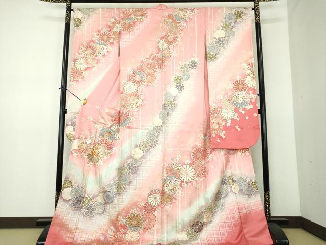平和屋着物●松本幸四郎 振袖 駒刺繍 舞桜 菊文 暈し染め 金銀彩 正絹 逸品 DABE5885ps