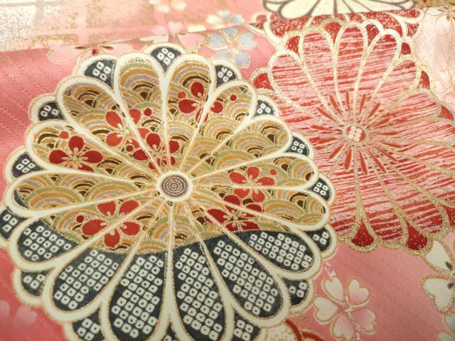 平和屋着物●松本幸四郎 振袖 駒刺繍 舞桜 菊文 暈し染め 金銀彩 正絹 逸品 DABE5885ps