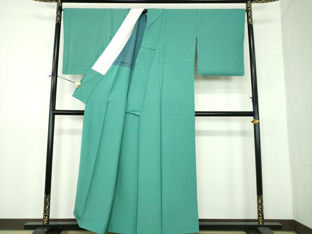 平和屋着物●上質な色無地 背抜き仕立て 青緑色 正絹 逸品 DABE5886ps