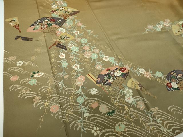 平和屋着物●訪問着 枝垂れ桜 扇面花文 暈し染め 金彩 正絹 逸品 DABE5887ps