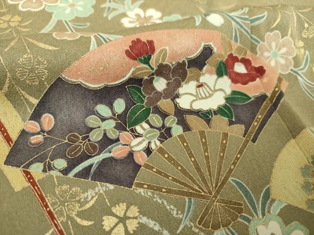 平和屋着物●訪問着 枝垂れ桜 扇面花文 暈し染め 金彩 正絹 逸品 DABE5887ps