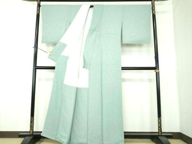 平和屋着物●上質な色無地 作家物 霞地紋 青竹色 正絹 逸品 DABE5900ps
