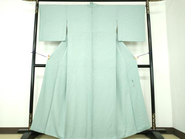 平和屋着物●上質な色無地 作家物 霞地紋 青竹色 正絹 逸品 DABE5900ps