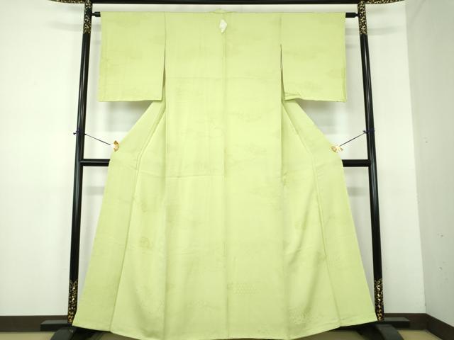 平和屋着物●上質な色無地 雲取り吉祥地紋 若菜色 正絹 逸品 未使用 DABE5901ps