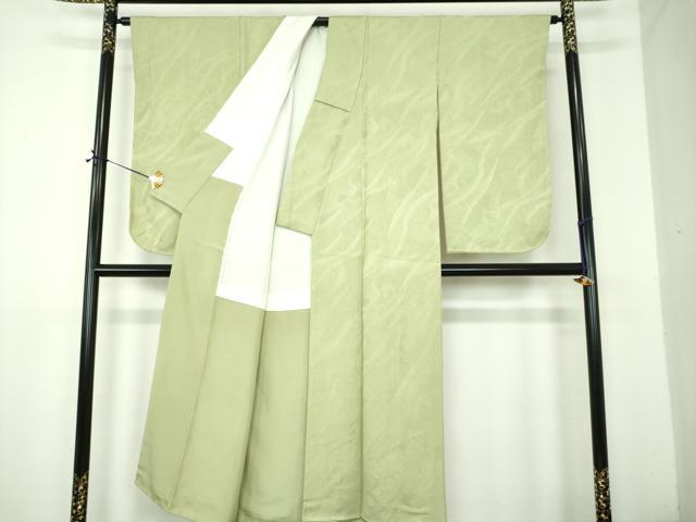 平和屋着物●上質な色無地 立波鏡裏地紋 若菜色 正絹 逸品 DABE5903ps