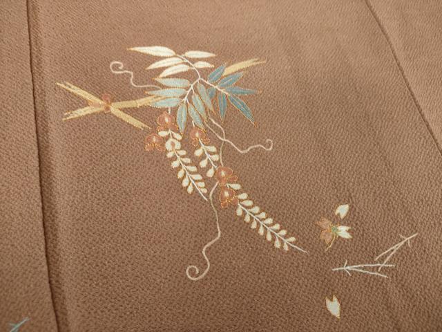 平和屋着物●訪問着 駒刺繍 総刺繍 吹き寄せ花文 藤花房 鬼しぼ縮緬 金糸 正絹 逸品 DABE5915ps
