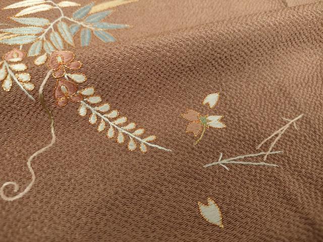 平和屋着物●訪問着 駒刺繍 総刺繍 吹き寄せ花文 藤花房 鬼しぼ縮緬 金糸 正絹 逸品 DABE5915ps