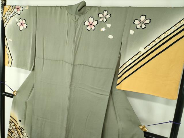 平和屋着物●金彩友禅作家 金彩の魔術師 堀省平 金煌織 訪問着 舞桜 暈し染め 金銀彩 ロング丈 正絹 逸品 DABE5920ps
