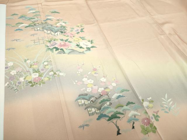 平和屋着物●訪問着 友禅 風景花文 暈し染め 正絹 逸品 DABE5922ps