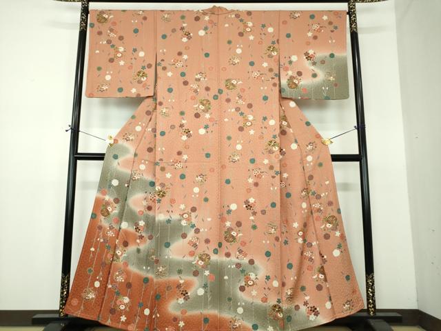平和屋着物●訪問着 枝垂れ桜 花丸文 暈し染め 金彩 正絹 逸品 未使用 DABE5923ps