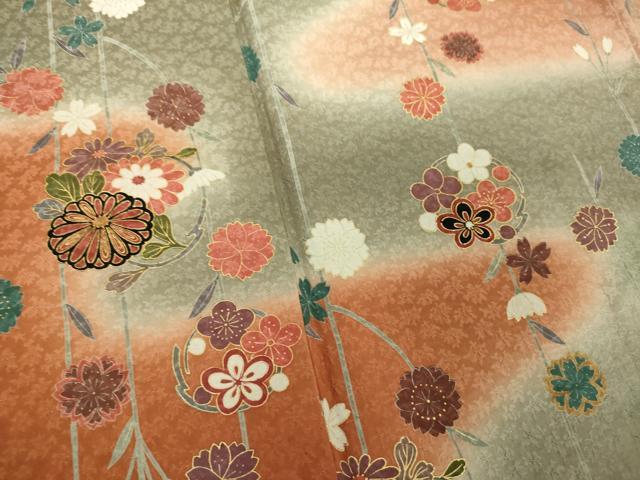 平和屋着物●訪問着 枝垂れ桜 花丸文 暈し染め 金彩 正絹 逸品 未使用 DABE5923ps