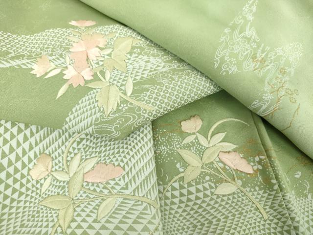 平和屋着物●訪問着 刺繍 草花文 金彩 正絹 逸品 DABE5924ps