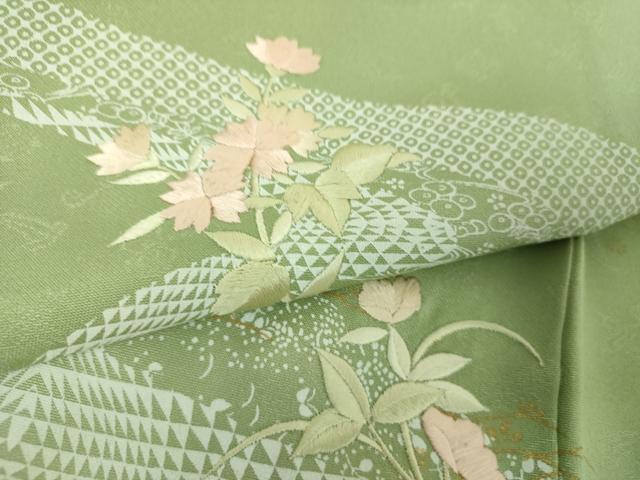 平和屋着物●訪問着 刺繍 草花文 金彩 正絹 逸品 DABE5924ps