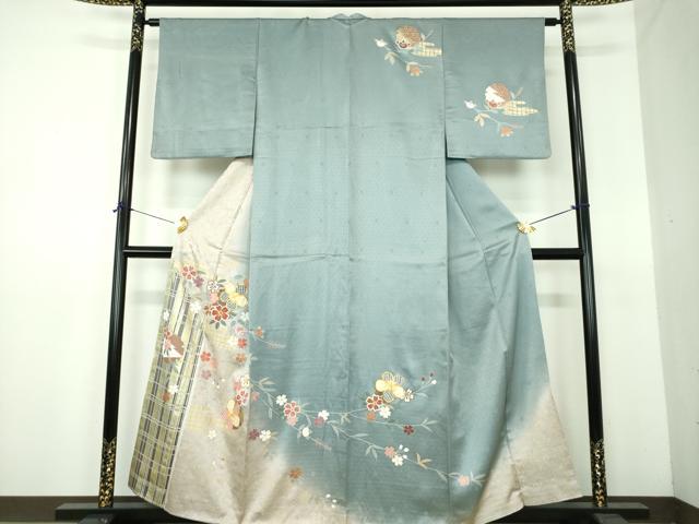 平和屋着物●訪問着 駒刺繍 枝垂れ桜 雪輪舞桜 暈し染め 金銀彩 正絹 逸品 DABE5925ps