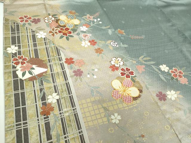 平和屋着物●訪問着 駒刺繍 枝垂れ桜 雪輪舞桜 暈し染め 金銀彩 正絹 逸品 DABE5925ps
