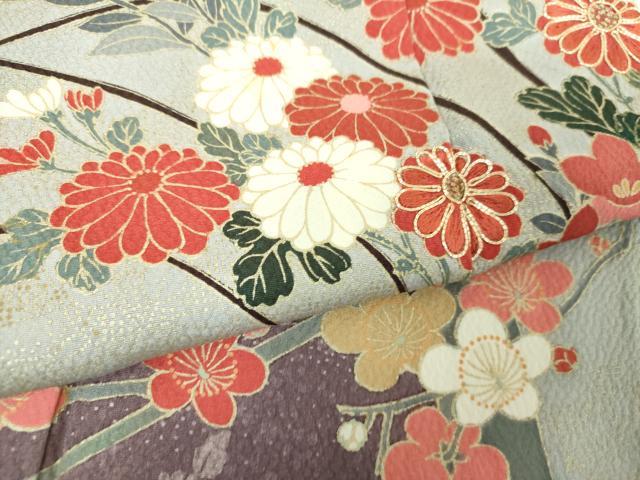 平和屋着物●英王室献上友禅作家 木下勝功 訪問着 駒刺繍 枝梅 菊文 金彩 正絹 逸品 未使用 DABE5927ps