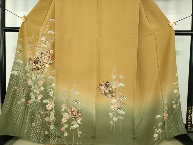 平和屋着物●訪問着 舞桜蝶文 暈し染め 金銀彩 正絹 逸品 DABE5936ps