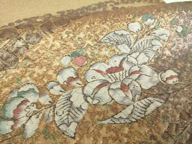 平和屋着物▼六通柄袋帯 ふくれ織 辻が花 金糸 正絹 逸品 DABE5970ps