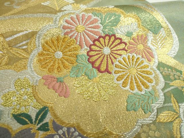 平和屋着物▼六通柄袋帯 唐織 松竹梅 吉祥花文 金銀糸 正絹 逸品 DABE5978ps