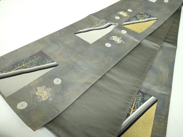 平和屋着物▼六通柄袋帯 唐織 若松葉 桐 金糸 引箔 正絹 逸品 DABE5979ps