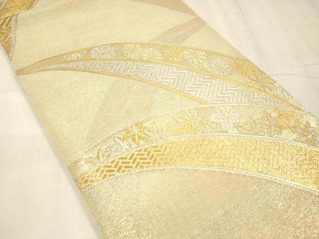 平和屋着物*夏物 六通柄袋帯 草花文 金銀糸 正絹 逸品 DABE6061cm