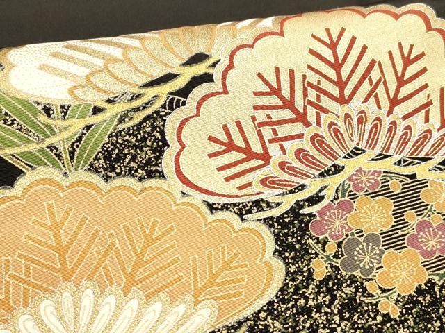 平和屋着物■豪華黒留袖 扇面宝尽くし花唐草文 松竹梅 金彩 正絹 逸品 DABE6101cm