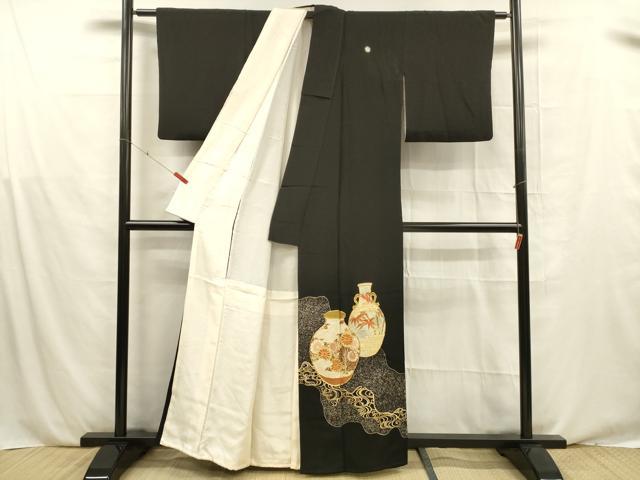 平和屋着物■豪華黒留袖 駒刺繍 器物笹竹花文 金彩 正絹 逸品 DABE6104cm