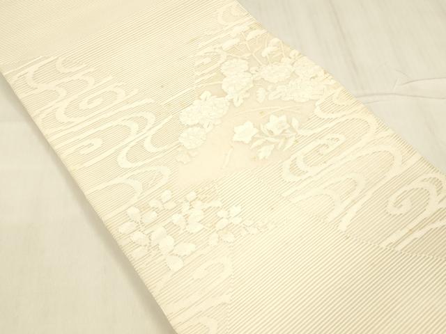 平和屋着物*夏物 絽綴れ 太鼓柄袋帯 流水草花文 正絹 逸品 DABE6111cm