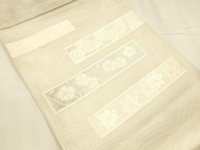 平和屋着物*夏物 太鼓柄袋帯 唐織 横段花文 銀糸 正絹 逸品 DABE6112cm