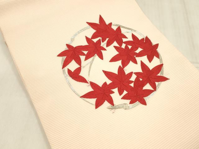 平和屋着物*夏物 九寸開き名古屋帯 駒刺繍 総刺繍 草葉文 正絹 逸品 DABE6120cm