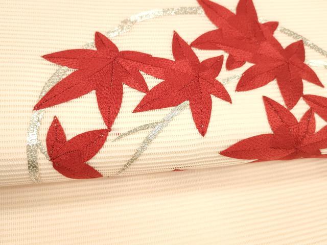 平和屋着物*夏物 九寸開き名古屋帯 駒刺繍 総刺繍 草葉文 正絹 逸品 DABE6120cm