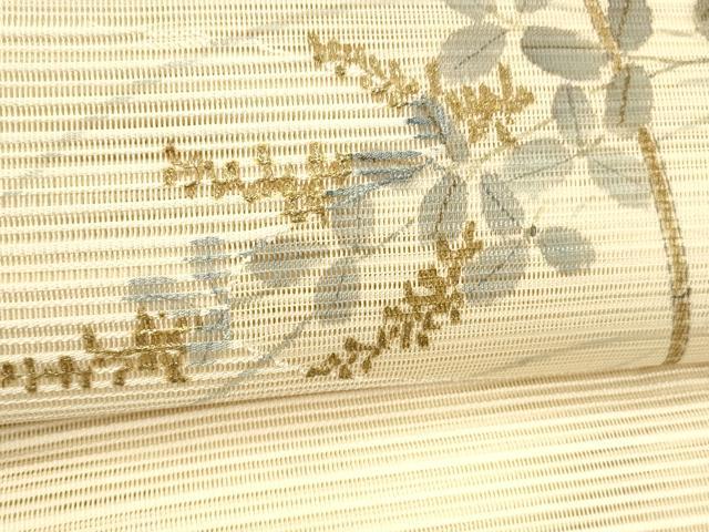 平和屋着物*夏物 絽綴れ 八寸名古屋帯 作家物 蜻蛉草葉文 金彩 正絹 逸品 DABE6130cm