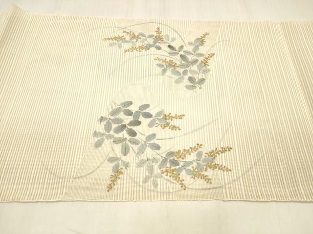 平和屋着物*夏物 絽綴れ 八寸名古屋帯 作家物 蜻蛉草葉文 金彩 正絹 逸品 DABE6130cm