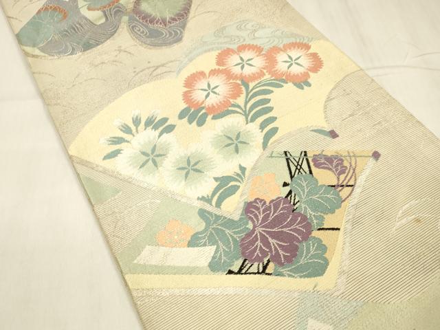 平和屋着物*夏物 アンティーク 大正ロマン 丸帯 冊子草花文 銀糸 正絹 逸品 DABE6132cm