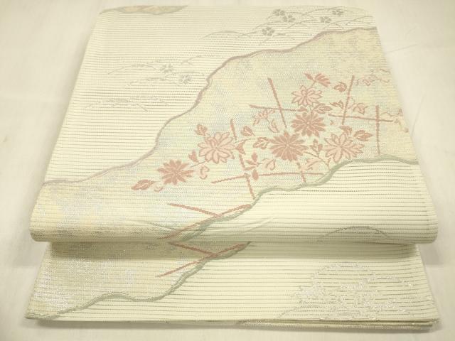 平和屋着物＊夏物　六通柄袋帯　流水文　銀糸　正絹　逸品　DABC8818cm 平和屋着物＊夏物 六通柄袋帯 流水文 銀糸 正絹 逸品 DAAX8909cmの通販