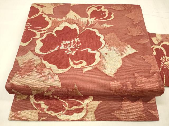 平和屋着物●九寸名古屋帯 草花文 金糸 正絹 逸品 DABE6162cm