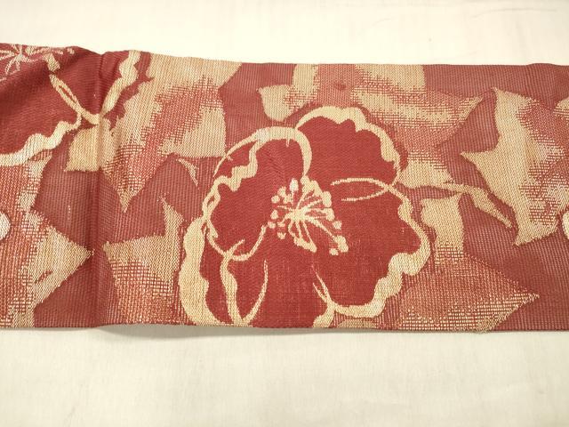 平和屋着物●九寸名古屋帯 草花文 金糸 正絹 逸品 DABE6162cm