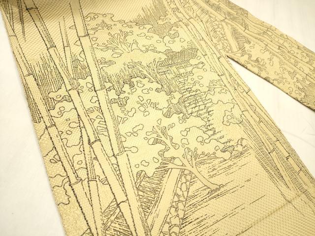 平和屋着物●本場筑前博多織 八寸名古屋帯 風景文 金糸 正絹 逸品 DABE6174cm