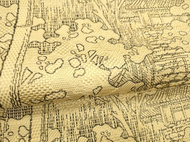 平和屋着物●本場筑前博多織 八寸名古屋帯 風景文 金糸 正絹 逸品 DABE6174cm