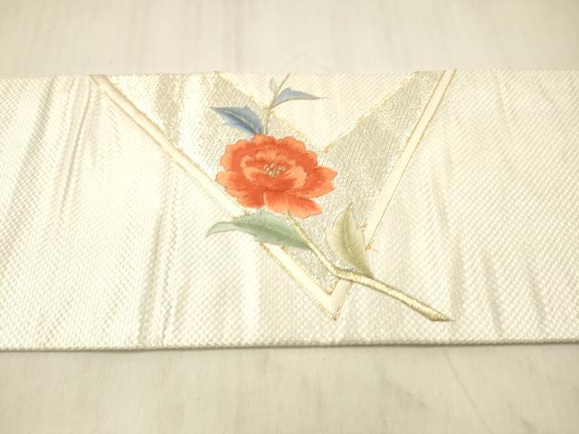 平和屋着物▼九寸名古屋帯 駒刺繍 総刺繍 枝花文 金銀糸 正絹 逸品 DABE6181cm