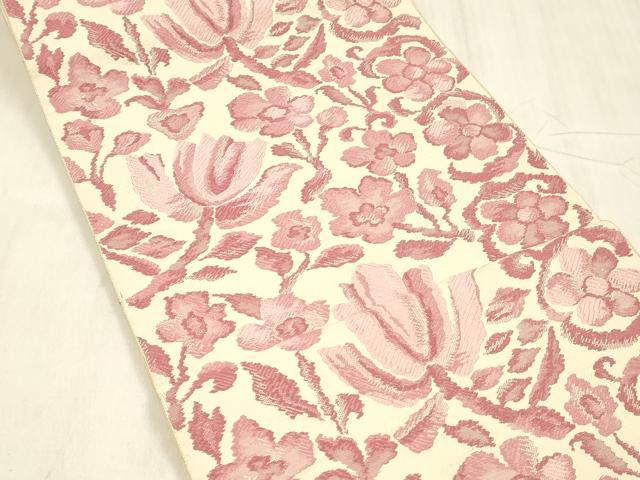 平和屋着物●本場筑前博多織 八寸名古屋帯 唐織 枝花文 正絹 逸品 DABE6186cm