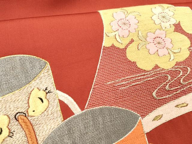 平和屋着物●中国三大刺繍 相良刺繍 総刺繍 塩瀬 九寸名古屋帯 駒刺繍 流水千鳥花文 金銀彩 正絹 逸品 DABE6196cm