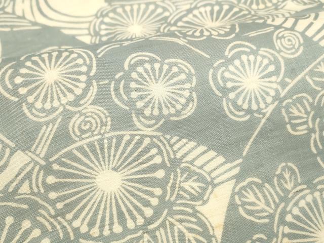 平和屋着物*夏物 九寸開き名古屋帯 伊勢型染 作家物 地紙草花文 麻 逸品 DABE6203cm
