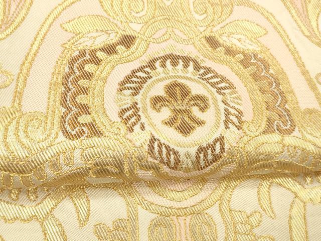 平和屋着物●六通柄 本袋帯 抽象更紗花文 金糸 正絹 逸品 DABE6221cm