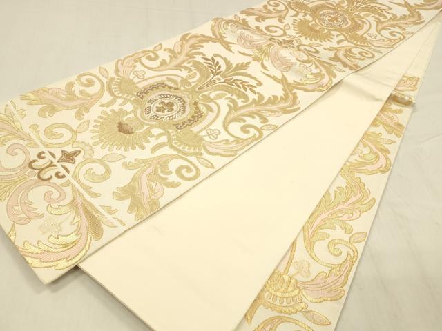 平和屋着物●六通柄 本袋帯 抽象更紗花文 金糸 正絹 逸品 DABE6221cm