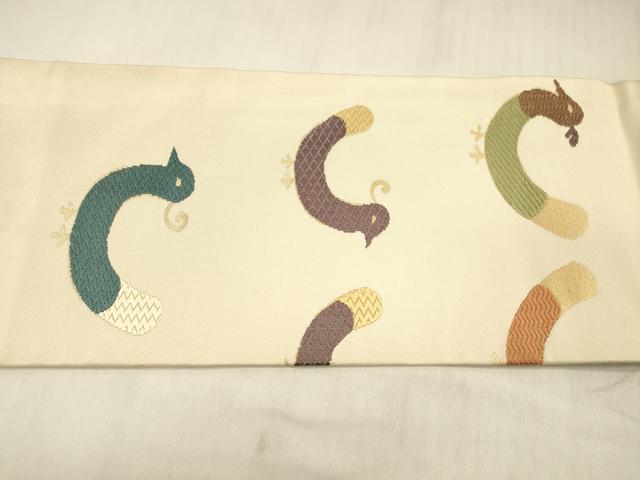 平和屋着物●九寸名古屋帯 唐織 群鳥 金糸 三越扱い 正絹 逸品 DABE6223cm
