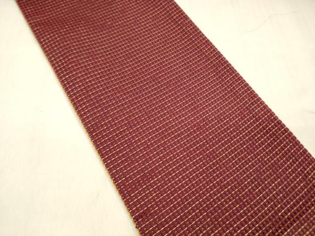 平和屋着物●両面 半幅帯 格子 金糸 正絹 逸品 DABE6246cm